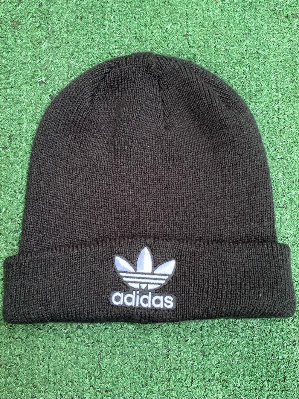 adidas Black Knit Cuffed Beanie with Trefoil Tag
